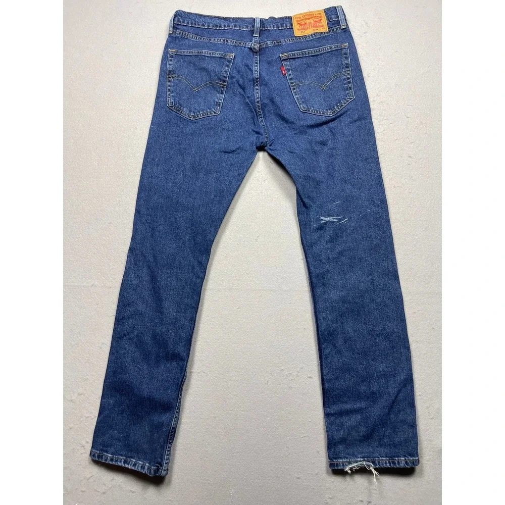 Levis 513 Slim Straight Jeans Mens 34x32 Blue Denim Distressed Paint Splatter
